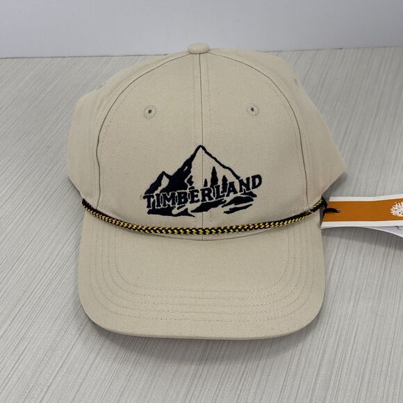 Timberland Beige Mountain Logo Graphic Snapback Baseball Rope Cap NEW - Picture 1 of 7
